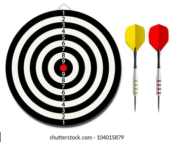 Vector dartboard with two darts on white background