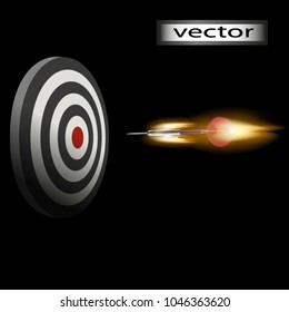 Vector. Darts fiery game excitement, victory, joy, hit win target, win high level of skill and dexterity, realistic isolated 3D illustrations