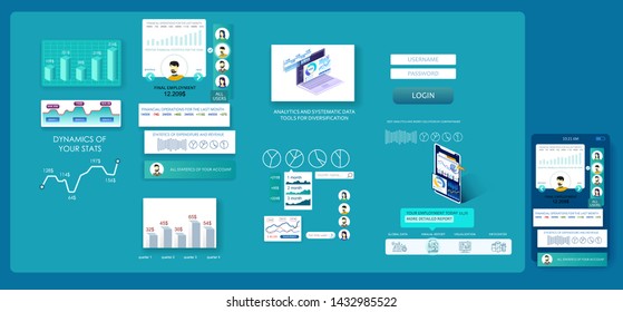 Vector dashboard design. Set of elements for designing mobile applications and instructive, analytical programs. Uder interface design.