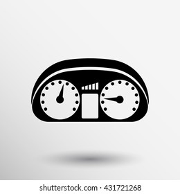 Vector dashboard icon car tachometer speedometer power on white background.