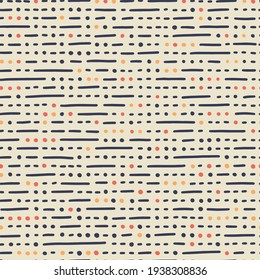 Vector dashes and dots seamless pattern. Design element for prints, backgrounds, template, web pages and textile pattern. Black and white stock illustration.