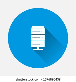 Vector data center icon. Illustration server and clock  icon on blue background. Flat image with long shadow.