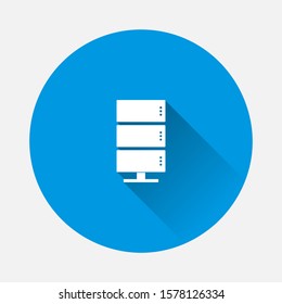 Vector data center icon. Illustration server and clock  icon on blue background. Flat image with long shadow.