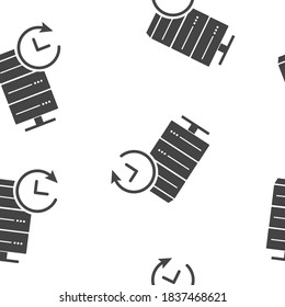 Vector data center icon. Illustration server and clock seamless pattern on a white background