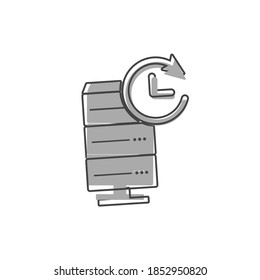 Vector data center icon. Illustration server and clock cartoon style on white isolated background.