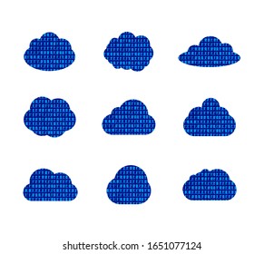 Vector Data Cloud Collection Isolated on White Background, Binary Code Textured Clouds, Technology Signs.