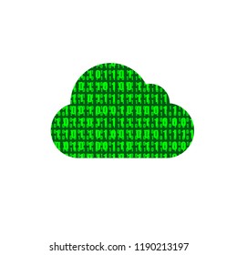 Vector Data Cloud Isolated on White Background, Binary Code Textured Green Cloud, Technology Signs Collection.