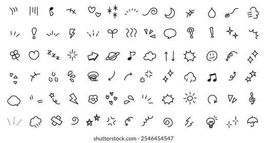 Vector data with editable lines. A monochrome icon set of hand-drawn emotions that can be used in manga.