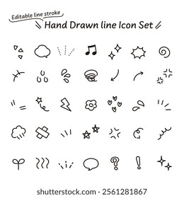 Vector data with editable lines. A monochrome icon set of hand-drawn emotions that can be used in manga.