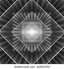 Vector data flow visualization. Square glowing tunnel of grayscale big data flow as binary strings. Cyber world of code. Cryptographic analysis. Bitcoin blockchain transfer. Information stream