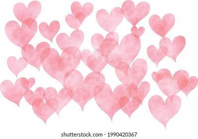 Vector data of many overlapping hearts (watercolor style)