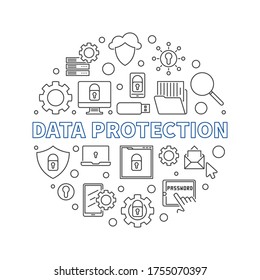 Vector Data Protection circular concept illustration in outline style 