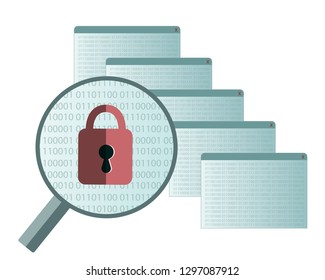 vector of data protection concept created magnifying glass with lock file open