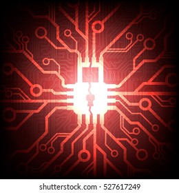 Vector  data security concept. Cyber attack background. Broken padlock on circuit board. eps10.