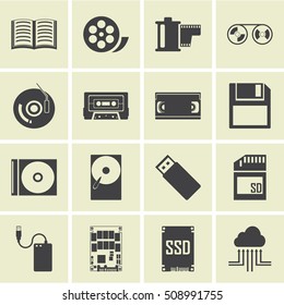 Vector data storage icons set