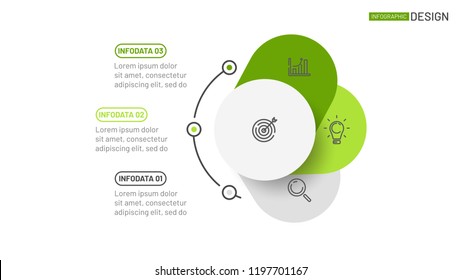 Plantilla de diseño de visualización de datos de vectores para presentación. Concepto de negocio con 3 opciones, pasos. Se puede utilizar para diseño de flujo de trabajo, informe anual, diseño web.