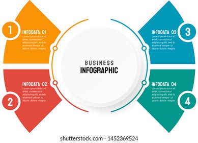 Vector data visualization thin line flat design template for presentation. Business concept with 4 options, steps. Can be used for workflow layout, annual report, web design, presentations.