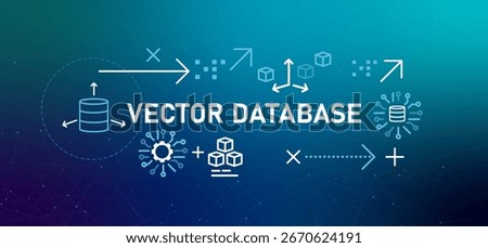 Vector Database graphic banner illustration interconnected cubes with directional arrows specialized database type used to store and query data points as vectors crucial for semantic search and AI