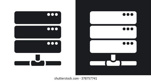 Vector database server icon. Two-tone version on black and white background