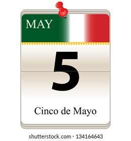 Vector of the date white block calendar Cinco de Mayo, May 5th