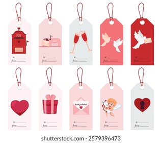Vector Valentine’s Day big label tags set. Cute romantic designs for decorating gifts, banners, postcards, greeting cards. Valentine's day designs