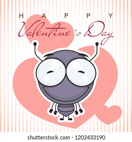 Vector Valentine´s day card with cartoon ant character.