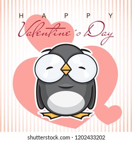 Vector Valentine´s day card with cartoon penguin character.