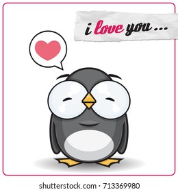 Vector Valentine´s day card with cartoon penguin character.