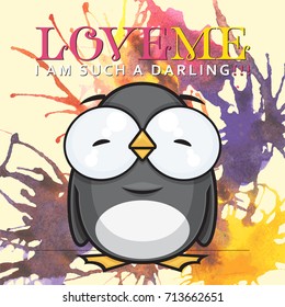 Vector Valentine´s day card with cartoon penguin character.