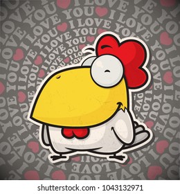 Vector ValentineÂ´s day card with cartoon rooster character.