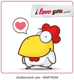 Vector Valentine´s day card with cartoon rooster character.