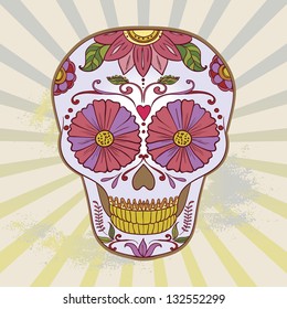 Vector Day of The Dead colorful Sugar Skull with floral ornament