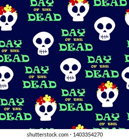 Vector Day of the dead (Dia de los muertos) mexico pattern with sculls on dark background. Perfect for wallpaper, gift paper, holiday decorations, mexican party 