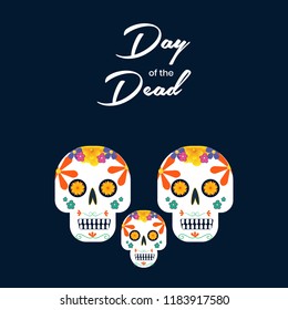 Vector day of the dead poster, wallpaper and card design illustration with colorful sugar skull design.