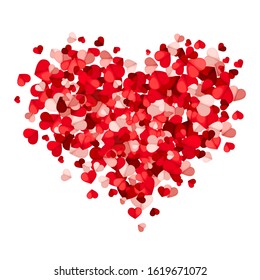 Corazón del día de San Valentín del Vector hecho de corazones rojos y rosados sobre un fondo blanco.