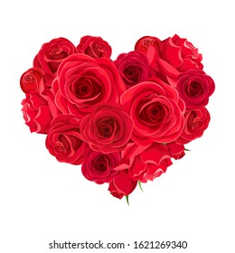 Vector Valentine’s day heart of red roses isolated on a white background.