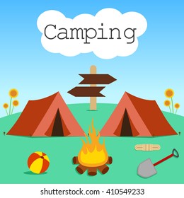Vector day illustration of a camp site