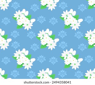  Vector Mother’s Day illustration with jasmine flowers and damask pattern This floral pattern could be used for various purposes,fabric background stationery gift item capet wallpaper wrapping 