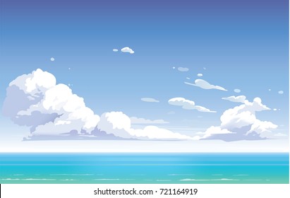 Vector day landscape sky clouds. Sunset. Clean style. Background design