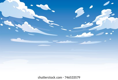 Vector day landscape sky clouds.Anime clean style. Background design