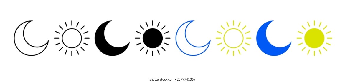 Vector day night switch. Mobile apps or website screen brightness icon set. Day and night mode.