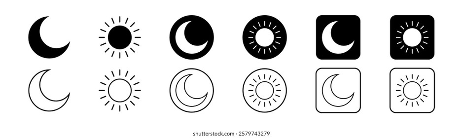 Vector day night switch. Mobile apps or website screen brightness icon set. Day and night mode.