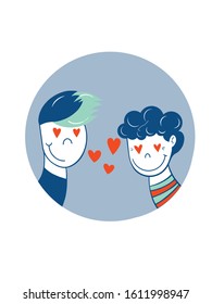 Vector Valentine’s Day. People and heart for postcard and invitation card