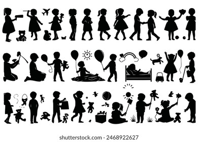 Vector Siluetas Día del Niño colección de sublimación en diferentes poses, fondo blanco