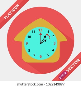 Vector of daylight saving time clock flat icon with yellow house