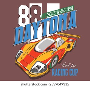 Vector Daytona racing car illustration designs for t shirt prints or posters