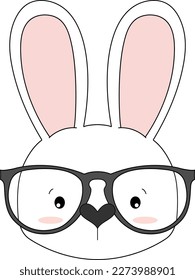 vector de lindo conejito con lentes, ilustracion infantil, personaje adorable. rabbit cartoon.  