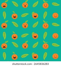 Vetor de naranjas con hojas, fondo bonito, gracioso 