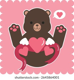 Vector de osito de peluche adorable, romántico de san Valentín y bonito