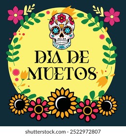 vetor morto do dia banner design e dia de muetos banner design vetor com cor preta ou ilustração de mexicano açúcar crânio cor cheia e flores fundo 